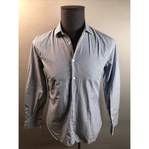 John Varvatos Button Up Shirt 14.5 32-33 Blue White StripedSlim Long Sleeve Mens